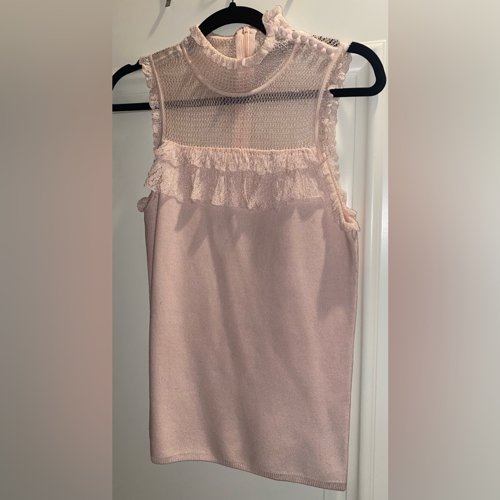 Light pink old-fashioned lace neckline top